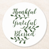 Thankful Grateful Blessed dark green modern script Ronde Kartonnen Onderzetter (Voorkant)