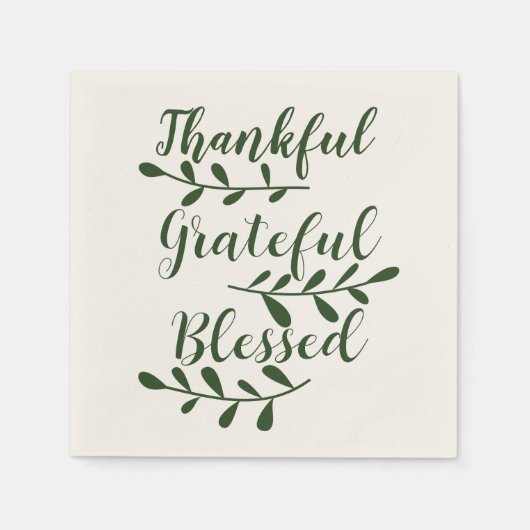 Thankful Grateful Blessed dark green modern script Servet (Voorkant)