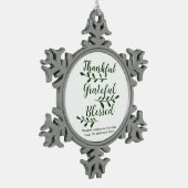 Thankful Grateful Blessed dark green modern script Tin Sneeuwvlok Ornament (Links)