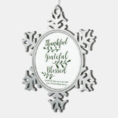 Thankful Grateful Blessed dark green modern script Tin Sneeuwvlok Ornament (Rechts)