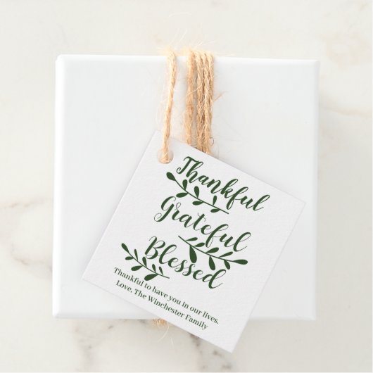 Thankful Grateful Blessed dark green script Bedankjes Labels (In situ)