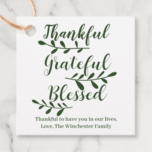 Thankful Grateful Blessed dark green script Bedankjes Labels (Voorkant)