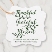 Thankful Grateful Blessed dark green script custom Bedankjes Labels (Voorkant)