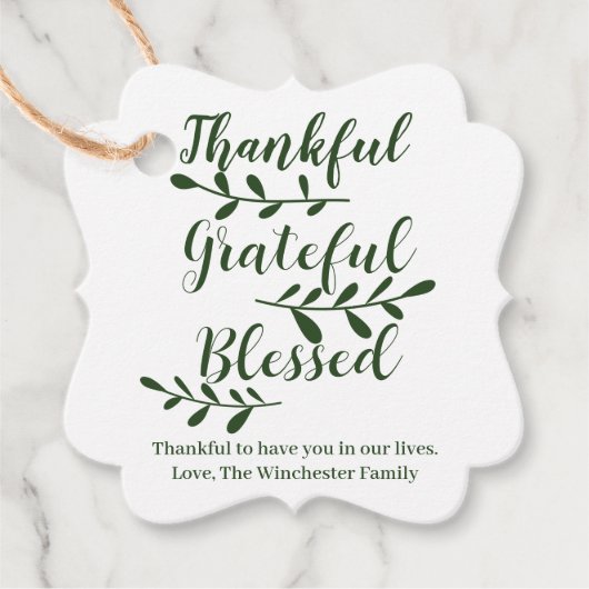 Thankful Grateful Blessed dark green script custom Bedankjes Labels (Voorkant)