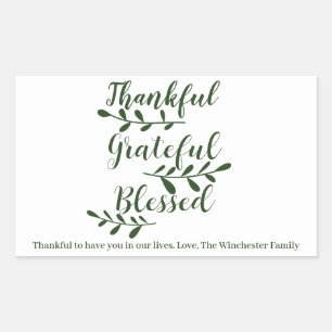 Thankful Grateful Blessed dark green script Rechthoekige Sticker