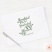 Thankful Grateful Blessed dark green typografie Ovale Sticker (Envelop)