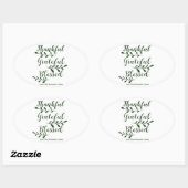 Thankful Grateful Blessed dark green typografie Ovale Sticker (Vel)