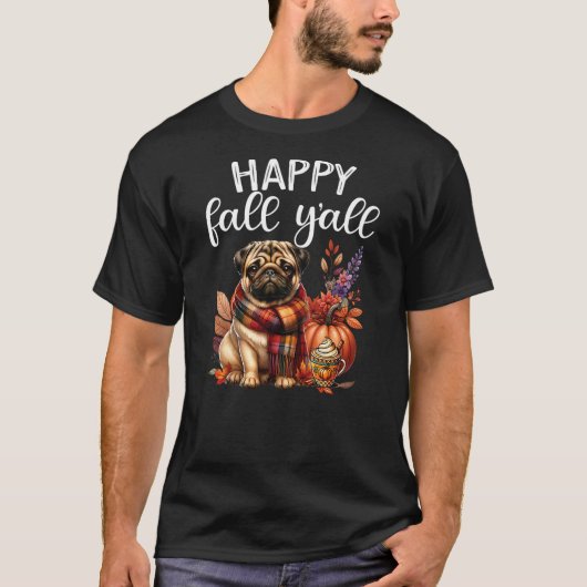 Thankful Grateful Blessed Dog Cute Pug Fall Y'all T-shirt (Voorkant)