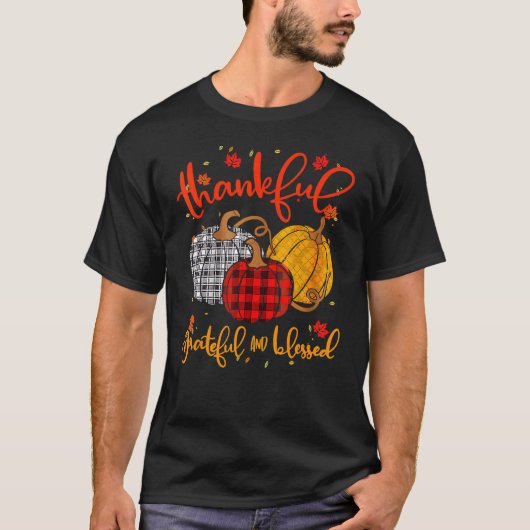 Thankful Grateful Blessed Fall Pumpkin Thanksgivin T-shirt (Voorkant)