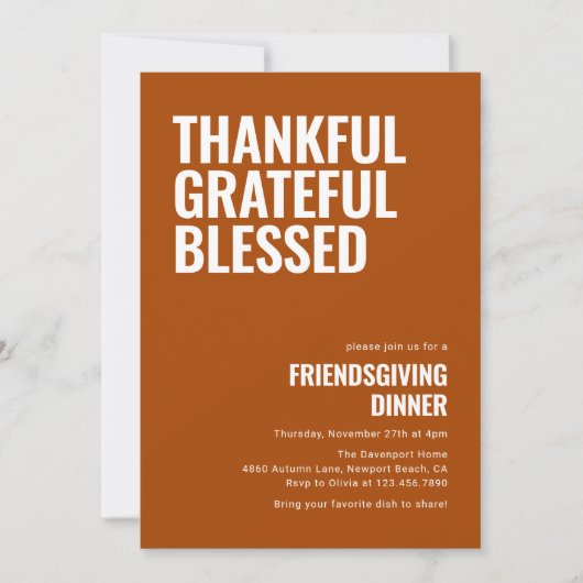 Thankful Grateful Blessed Friendsgiving Dinner  Kaart (Voorkant)