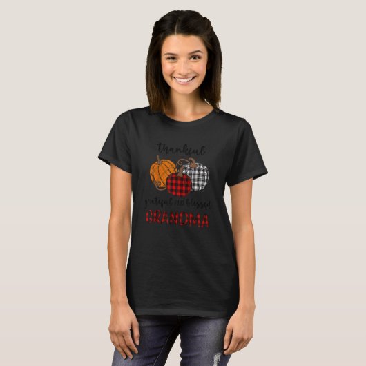 Thankful Grateful Blessed Grandma Plaid  Thanksgiv T-shirt (Voorkant volledig)