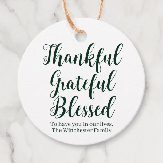 Thankful Grateful Blessed green scriptvakantie Bedankjes Labels (Voorkant)