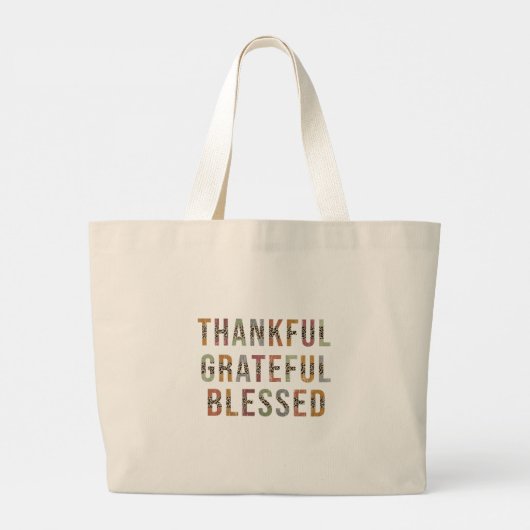 Thankful, Grateful, Blessed Grote Tote Bag (Achterkant)