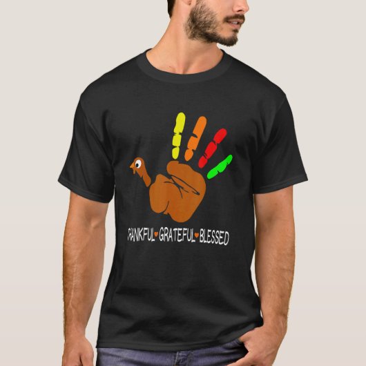 Thankful Grateful Blessed Heart Turkey Hand Thanks T-shirt (Voorkant)