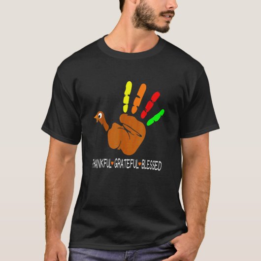 Thankful Grateful Blessed Heart Turkey Hand Thanks T-shirt (Voorkant)