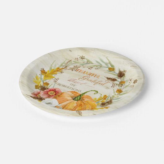 Thankful Grateful Blessed Herfst Harvest Family Wo Papieren Bordje (Gekanteld)