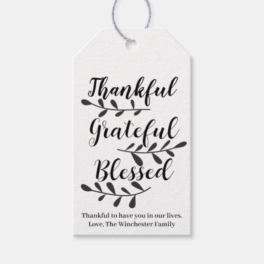 Thankful Grateful Blessed kraft aangepaste scriptt Cadeaulabel (Voorkant)