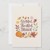 Thankful Grateful Blessed leaf Thanksgiving Fall Kaart (Achterkant)