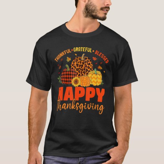 Thankful Grateful Blessed Leopard Plaid Pumpkin Th T-shirt (Voorkant)