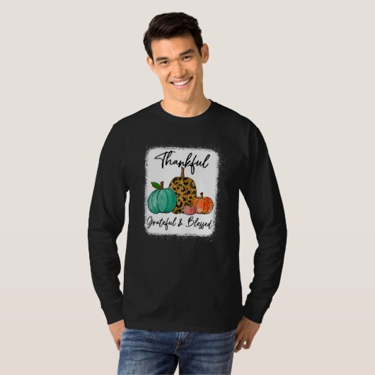 Thankful Grateful Blessed Leopard Pumpkin Fall Tha T-shirt (Voorkant volledig)