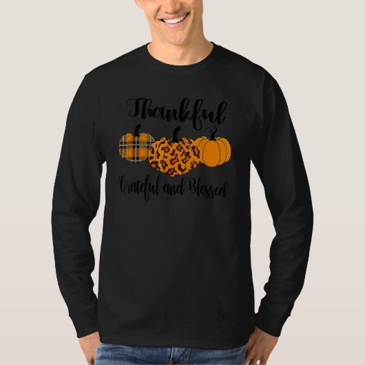 Thankful Grateful Blessed Leopard Pumpkin Thanksgi T-shirt (Voorkant)