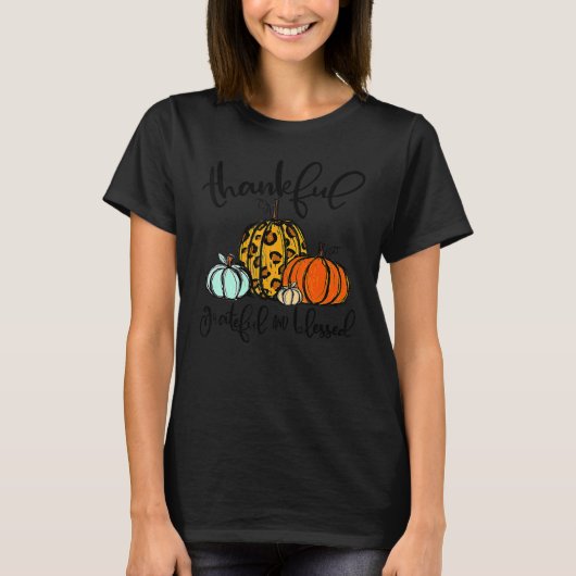 Thankful Grateful Blessed Leopard Pumpkins Thanksg T-shirt (Voorkant)