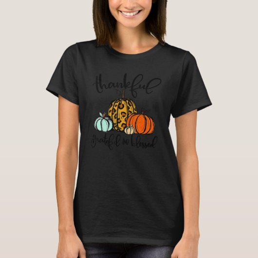 Thankful Grateful Blessed Leopard Pumpkins Thanksg T-shirt (Voorkant)