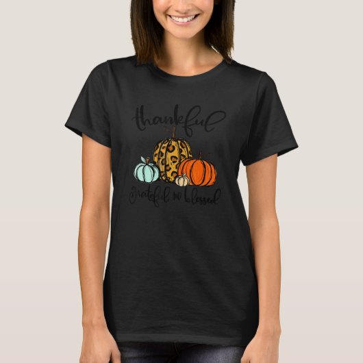 Thankful Grateful Blessed Leopard Pumpkins Thanksg T-shirt (Voorkant)