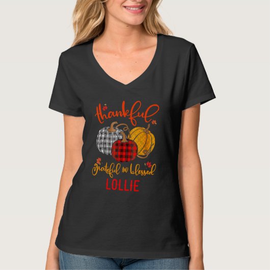 Thankful Grateful Blessed Lollie Autumn Fall Pumpk T-shirt (Voorkant)