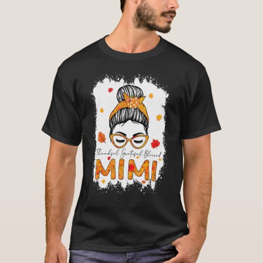 Thankful Grateful Blessed Mimi Pumpkins Messy Bun T-shirt (Voorkant)