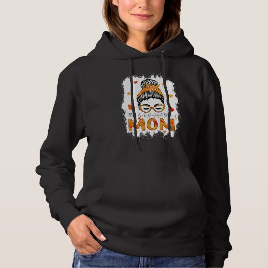 Thankful Grateful Blessed Mom Pumpkins Messy Bun Hoodie (Voorkant)