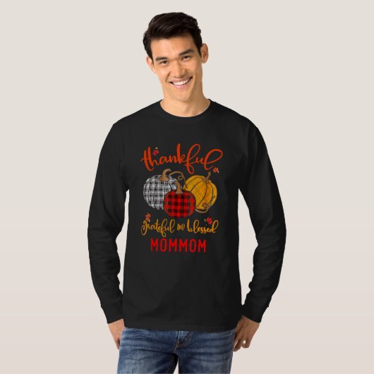 Thankful Grateful Blessed Mommom Autumn Fall Pumpk T-shirt (Voorkant volledig)