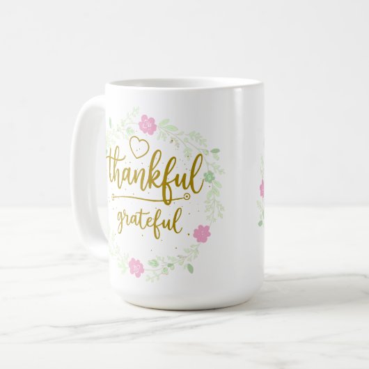 Thankful Grateful Blessed Mug – Positive Inspirati Koffiemok (Voorkant links)