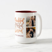 Thankful Grateful Blessed Name 4 Foto Herfst Tweekleurige Koffiemok (Voorkant rechts)