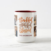 Thankful Grateful Blessed Name 4 Foto Herfst Tweekleurige Koffiemok (Center)