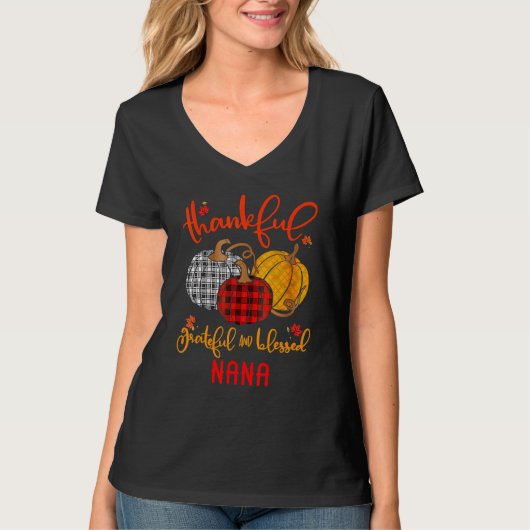 Thankful Grateful Blessed Nana Autumn Fall Pumpkin T-shirt (Voorkant)