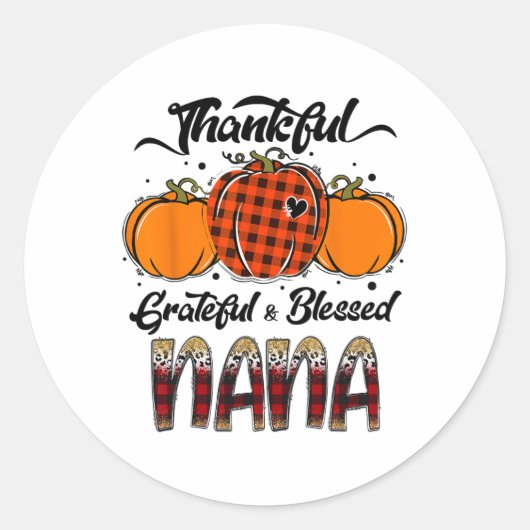 Thankful Grateful Blessed Nana Plaid Thanksgiving Ronde Sticker (Voorkant)