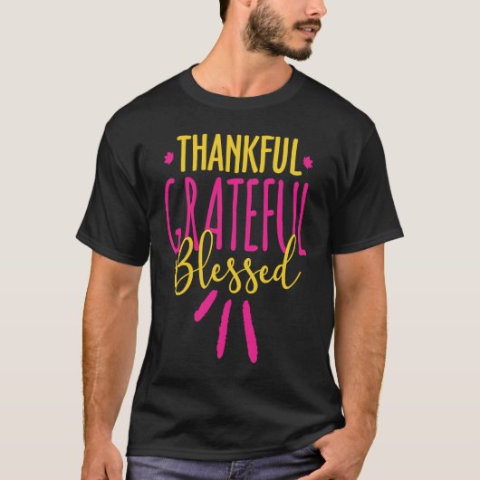Thankful Grateful Blessed Pink and Gold Graphic Ch T-shirt (Voorkant)