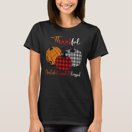 Thankful Grateful Blessed Plaid Pumpkin Thanksgivi T-shirt (Voorkant)