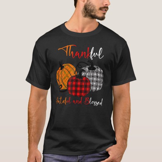 Thankful Grateful Blessed Plaid Pumpkin Thanksgivi T-shirt (Voorkant)