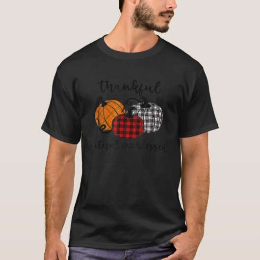 Thankful Grateful Blessed Plaid Thanksgiving Men W T-shirt (Voorkant)
