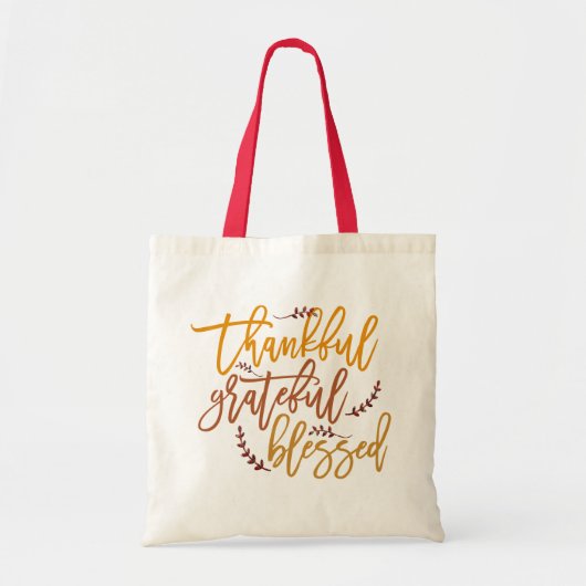 Thankful Grateful Blessed Quote Script Typography Tote Bag (Voorkant)