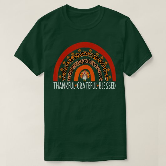 THANKFUL GRATEFUL BLESSED Rainbow Turkey Thanksgiv T-shirt (Design voorkant)