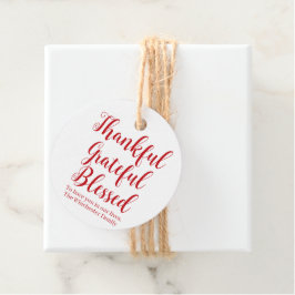 Thankful Grateful Blessed red script tekstvakantie Bedankjes Labels