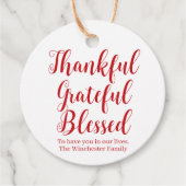 Thankful Grateful Blessed red script tekstvakantie Bedankjes Labels (Voorkant)