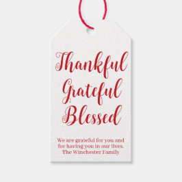 Thankful Grateful Blessed red script tekstvakantie Cadeaulabel
