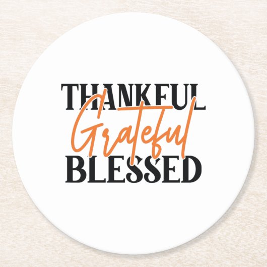 Thankful, Grateful, Blessed Ronde Kartonnen Onderzetter (Voorkant)