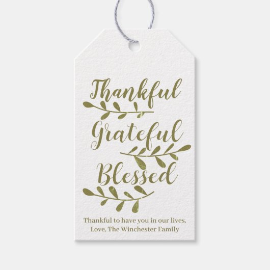 Thankful Grateful Blessed sage custom script text Cadeaulabel (Voorkant)