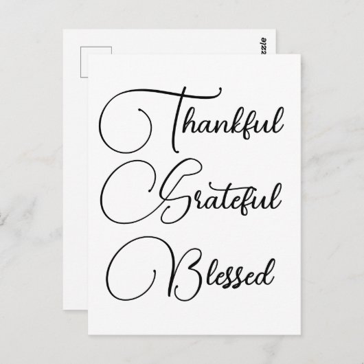 Thankful Grateful Blessed script Thanksgiving Briefkaart (Voorkant / Achterkant)
