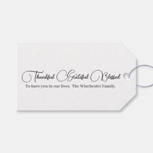 Thankful Grateful Blessed script Thanksgiving Cadeaulabel (Voorkant (Horizontaal))